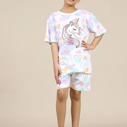 kids ville Kidsville Girls Printed Pure Cotton T-Shirt With Shorts-picture-54