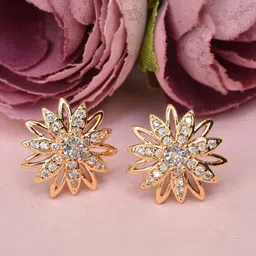 MEIRA JEWELLERY Rose Gold Toned Artificial Stone Studded Floral Shaped Studs-image-90
