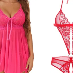 GuSo Shopee Women Pink Nylon Baby Dolls-picture-15