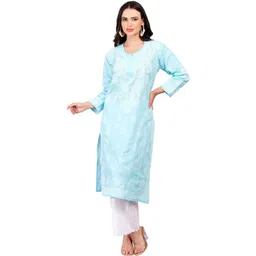 MRS RIGHT Women Ethnic Motifs Embroidered Flared Sleeves Chikankari Kurta-picture-21