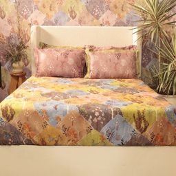 MYTRIDENT Rose & Blue Floral 400 TC King Bedsheet with 4 Pillow Covers-picture-32