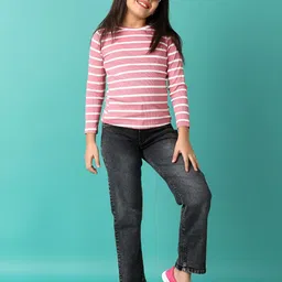 V-Mart Girls Striped Round Neck T-shirt image 3