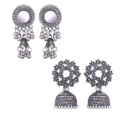 Sangria Set of 2 Oxised Silver Jhumkas Earrings-picture-35