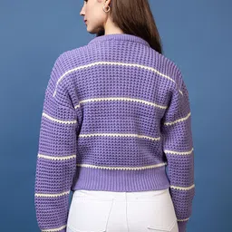 Mast & Harbour Cable Knit Striped Woollen Pullover image 4
