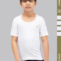Amul Comfy Boy Pack of 4 Cotton White Plain Vest With Sleeve-picture-15