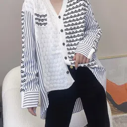 KPOP Women Colourblocked Cardigan image 2