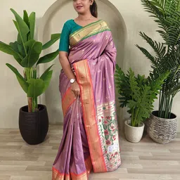MORDEN MUSE Ethnic Motifs Woven Design Zari Saree-image-9