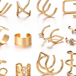 Shining Diva Fashion Set Of 6 Gold-Plated Artificial Stones Studded Contemporary Ear Cuff image 3