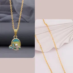 SZN Set Of 2 Gold-Plated Artificial Beaded Floral Shaped Enamelled Pendants With Chains-picture-37