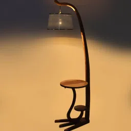 sapphire Mario White Iron Shade Shelf Floor Lamp With Wood Base image 4