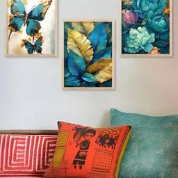 Kotart White & Blue 3 Pieces Wooden Floral Painting Wall Arts-picture-19