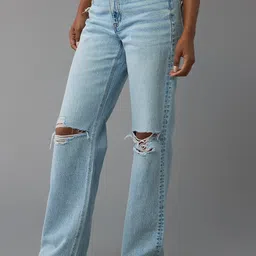 AMERICAN EAGLE OUTFITTERS Women Cotton Slim Fit Mid-Rise Slash Knee Stretchable Jeans-image-1