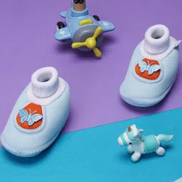 NESKA MODA Kids-Unisex Blue Cotton Booties image 3