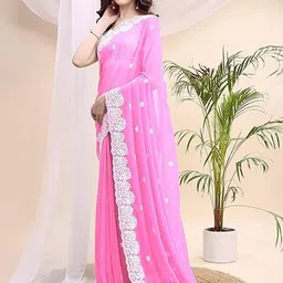 HESVI Embroidered Chikankari Pure Georgette Saree image 5