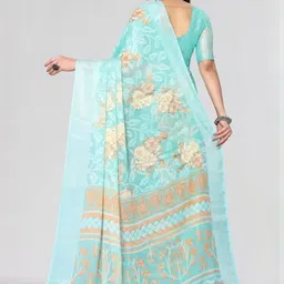 GHAN SALS Floral Print Brasso Baluchari Saree with Unstitched Blouse Piece image 4