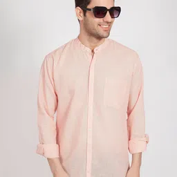 THE BEETEL HOUSE Men Comfort Slim Fit Solid Band Collar Linen Casual Shirt-image-44