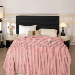 JC HOME Pink Striped AC Room 300 GSM Double Bed Blanket-picture-37