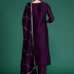 Indo Era Women Ethnic Motifs Embroidered Regular Thread Work Kurta with Trousers & With Dupatta image 4