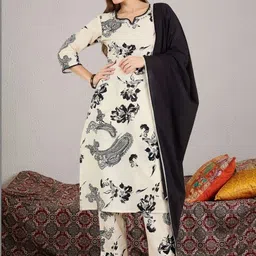 Indo Era Women Floral Printed Regular Beads and Stones Pure Cotton Kurta with Trousers & With Dupatta-picture-29