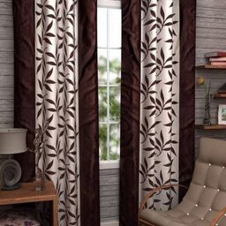 BELLA TRUE Brown & White 2 Pieces Floral Printed Black Out Door Curtains-picture-1