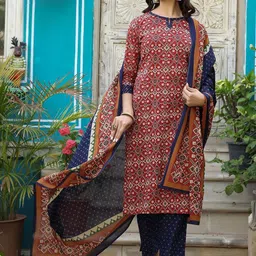 KALINI Ethnic Motifs Printed Pure Cotton Kurta with Trousers & Dupatta image 2