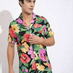 Being Human Men Spread Collar Floral Printed Cotton Slim Fit Casual Shirt-picture-16