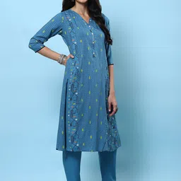 Shree Women Ethnic Motifs Printed Regular Liva Kurta with Trousers image 3