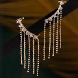 Voylla Gold-Plated American Diamond Contemporary Korean Cuff Earrings-image-37