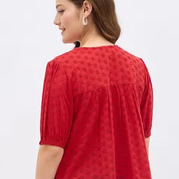 all about you Women Puff Sleeve Schiffli Empire Cotton Top image 2