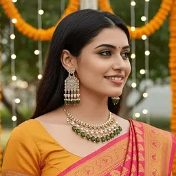 TESSARA Silver-Plated Kundan Studded And Beaded Floral Shaped Drop Earrings image 3