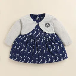MooNKids Girls Conversational Printed Cotton Round Neck Fit & Flare Dress With Jacket-picture-37