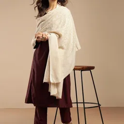 Fabindia Floral Woven Design Fringed Border Detail Woollen Shawl-image-51