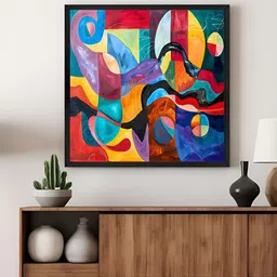 999Store Blue & Yellow Abstract Geometric Canvas Wall Art-picture-28