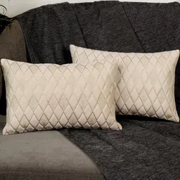 Designer Rectangle Cushion Covers 12x18 Set of 2 | Premium Velvet Sofa Throw Pillow Covers | Stylish Modern Home Dcor | Cream Color-image-89