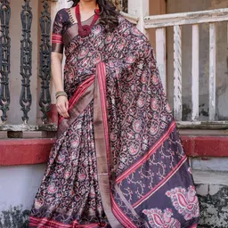 SHREEMALL Ethnic Motifs Printed Zari Tissue Saree-picture-17