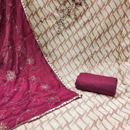 MANVAA Floral Embroidered Beads and Stones Modal Cotton Unstitched Dress Material image 5