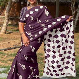 Suha Purple Pure Cotton Printed Block Print Sarees-picture-2