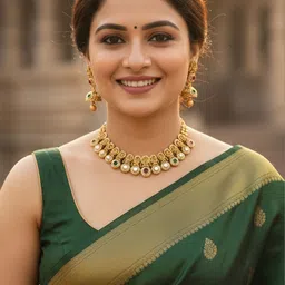 KARATCART Gold-Plated Stones-Studded Antique-Finish Temple-Inspired Jewellery Set image 2