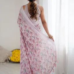 KALINI Floral Poly Georgette Block Print Saree image 4