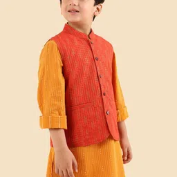 Fabindia Boys Printed Mandarin Collar Nehru Jackets image 2