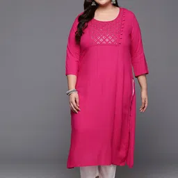 EXTRA LOVE BY LIBAS Plus Size Yoke Design Round Neck Mirror Work Straight Kurta image 2