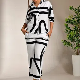 Unityshop Printed Shirt Collar Shirt With Trousers Co-Ords-picture-33