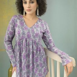 CLANGER Women Lavender Floral Print Peplum Top-picture-13