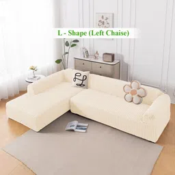 HOKIPO Cream-Coloured 2 Pieces 280 GSM L Shape 6 Seater Anti Slip Sofa Cover With Arms-picture-23