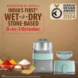 HAVELLS Nutri Grind 1 Litre 2 Stones Wet & Dry Grinder (Induction Motor, Pista Grey) image 3