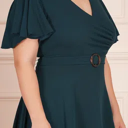 AMEEZA V-Neck Flutter Sleeve Gathered Or Pleated Fit & Flare Cotton Dress image 4