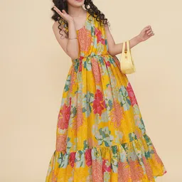 Bitiya by Bhama Floral Print Off-Shoulder Jacquard Fit & Flare Maxi Dress image 3