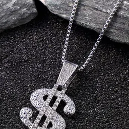 KRENOZ Silver-Plated Stone-Studded Pendant With Chain-picture-43