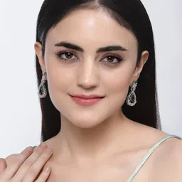 ZENEME Rhodium-Plated Teardrop Shaped Drop Earrings image 4