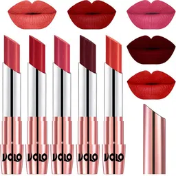 VOLO Set Of 5 Creme Matte Lipsticks-Peach 33, Tomato Red 40, Pink 41, Maroon 42, Orange 49 image 1